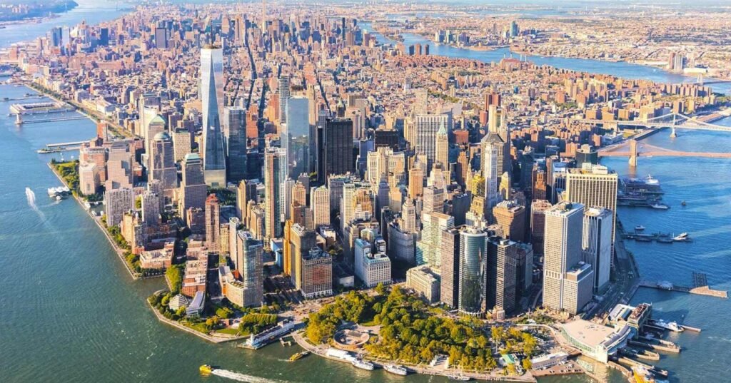 voo para nova york - imagem aérea de nova york mostrando o financial district