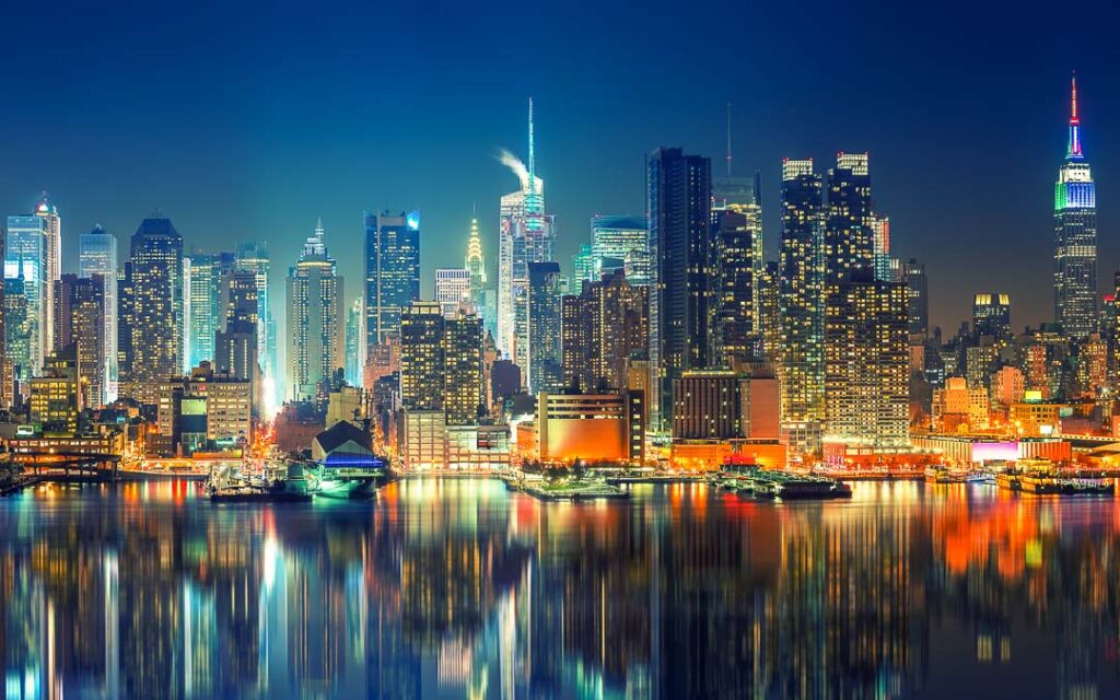 Vista panorâmica do Skyline de Nova York a Noite