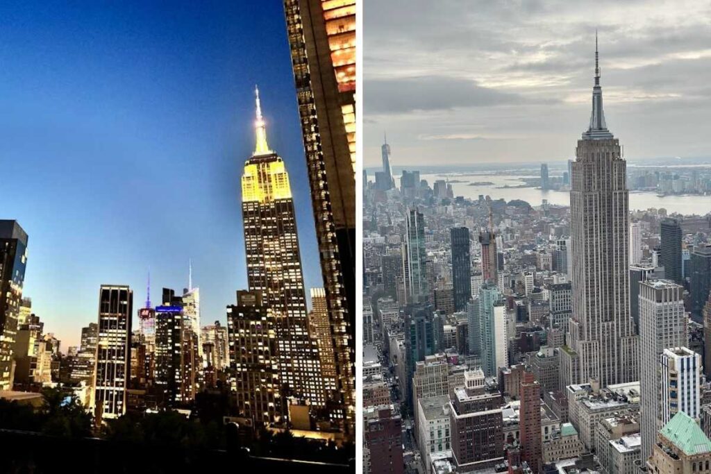 montagem com fotos do empire state. à esquerda noite, à direita, dia. - fotos autorais